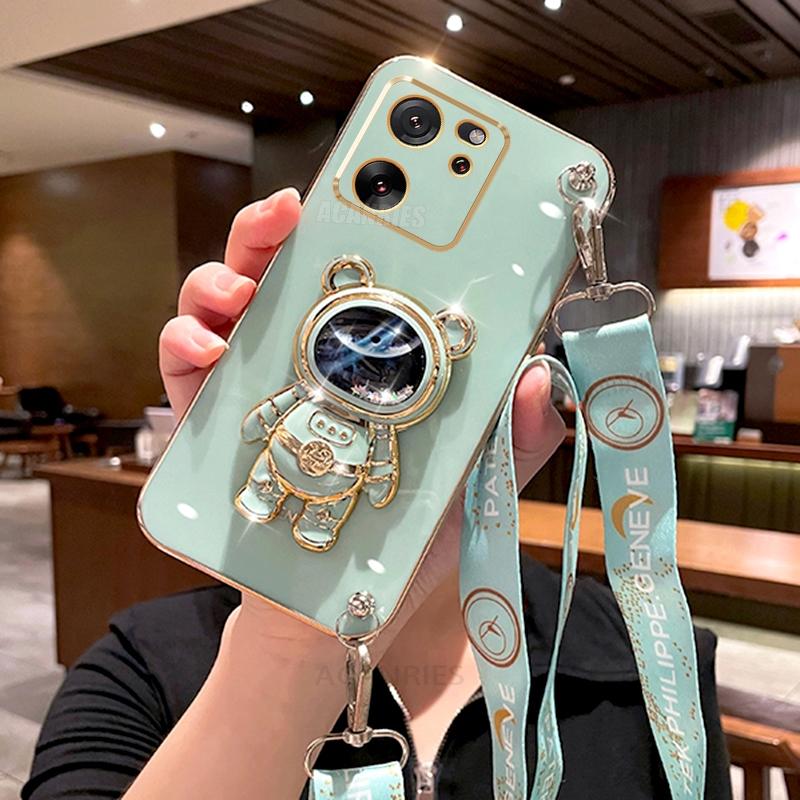 Чехол-подставка Mi13t Crossbody Lanyard с покрытием для Xiaomi Mi 13t Pro 13 12 11 Lite 12t 11t 10t Astronaut Silicone Stand Cover Mi13tpro