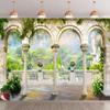 2D Castle Balcony Backdrop with Arches and Rainbow Photography Background