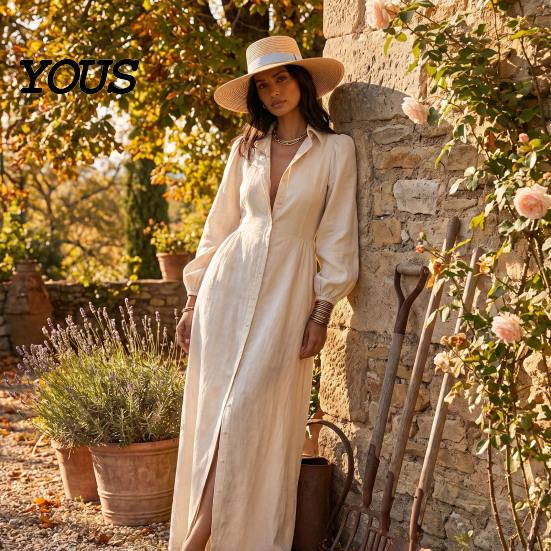 Autumn Women Dresses Button Front Shirt Dress, Long Sleeve Turn-down Collar Collared Style Solid Color Cinched Waist Dress for Daily Office Casual