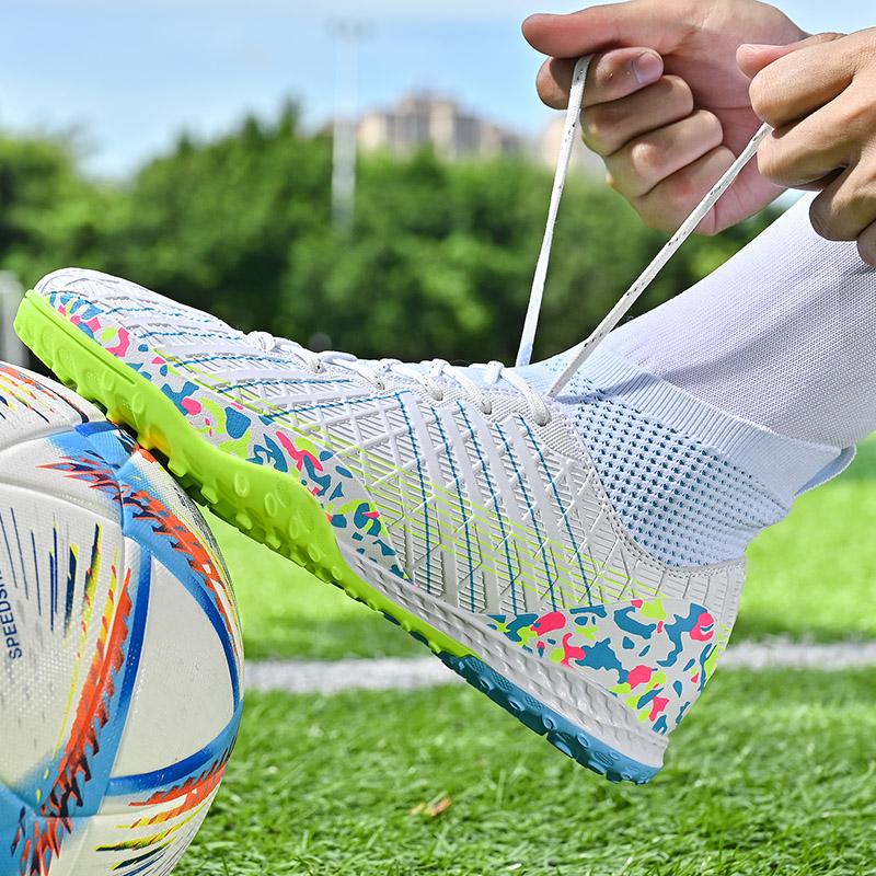 32-45unisex Football Shoes High-top Elastic Socks PVC Rubber Soft Bottom TFFootball Shoes Men's Special Children Competition Training Football Shoes