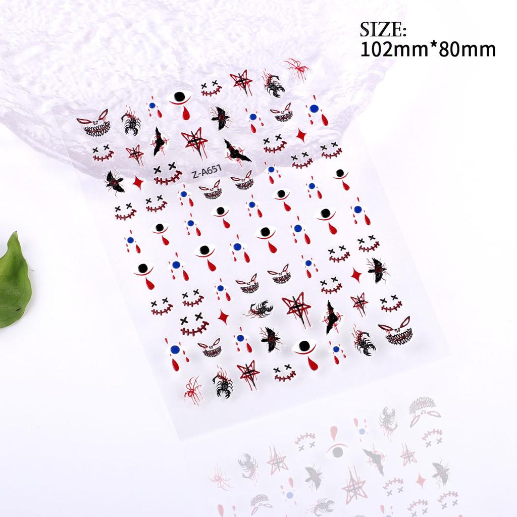 5D Embossed Nail Art Sticker Halloween Cartoon Spider Web Ghost Pumpkin Lantern Nail Adhesive Sticker