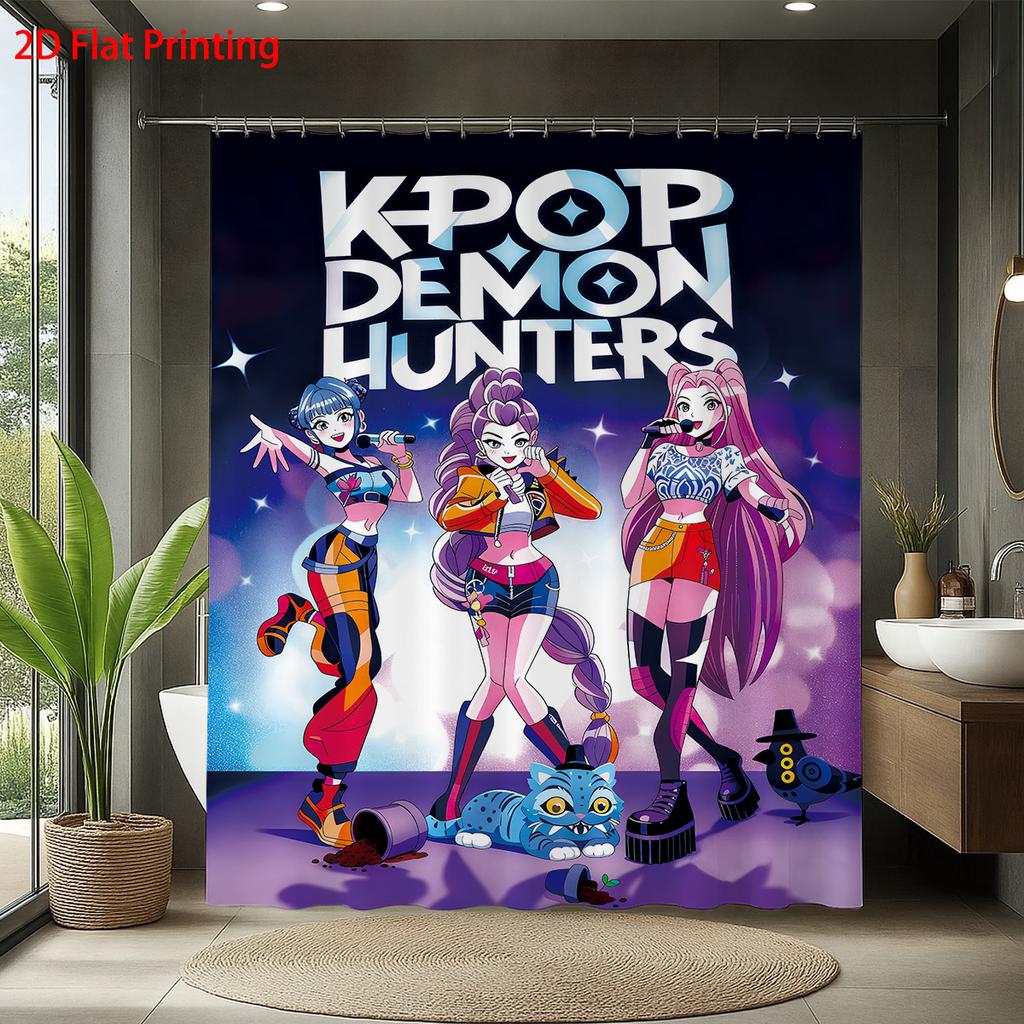 1 шт. K-pop Истребители демонов Принт Водонепроницаемая Занавеска для душа Несколько размеров Конфиденциальность Подвесная занавеска с 12 крючками Легкая установка