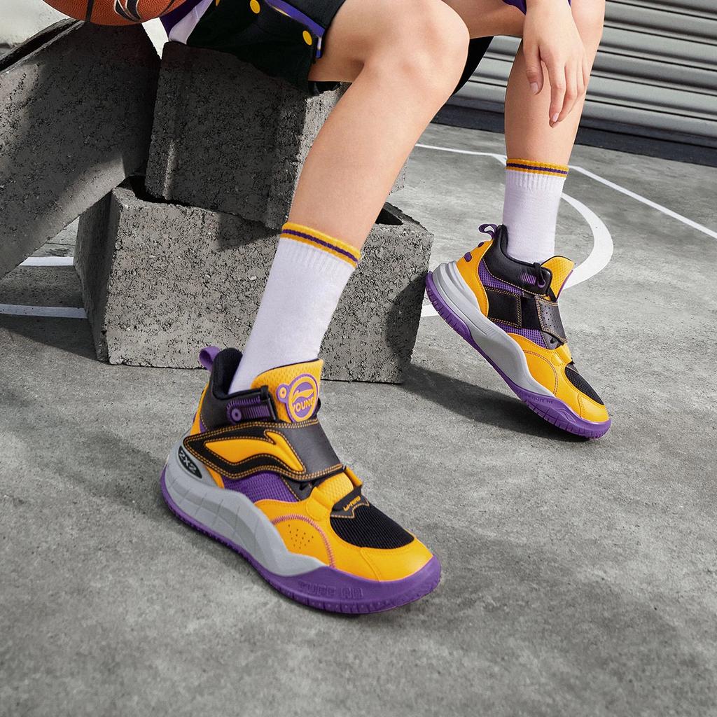 Li Ning Youth Pre Casual Удобные высокие баскетбольные кроссовки Детские кроссовки Черный Фиолетовый Желтый YKBT092-3