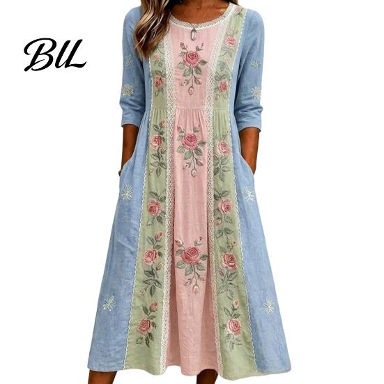 Office Work Dresses for Women Long Sleeve Floral Dress, Cottagecore Waist Cinching Stylish Dates And Shopping Autumn Midi Dress Vacation Street Party