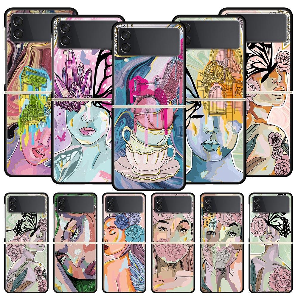 Чехол для телефона Paris Art blue butterfly Girl flower для Samsung Galaxy Z Flip 3 4 5, черный, складной, жесткий защитный чехол для мобильного телефона