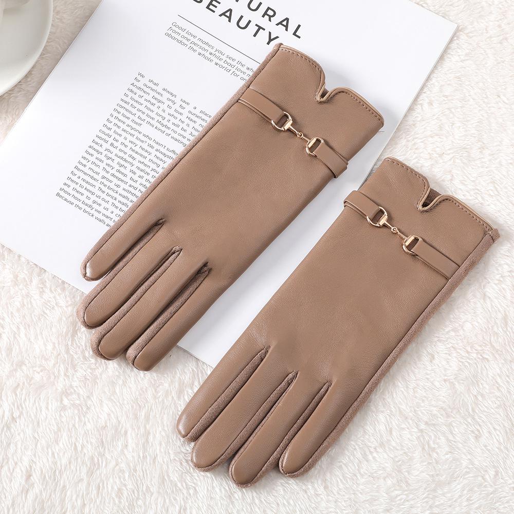 Женские Милые Ветрозащитные Перчатки из Искусственной Кожи: Зимняя езда на велосипеде, вождение и сенсорный экран, с толстой бархатной подкладкой