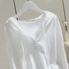 Women's Korean-Style White Hooded Long-Sleeve T-Shirt - 2025 Spring/Autumn Loose-Fit Top