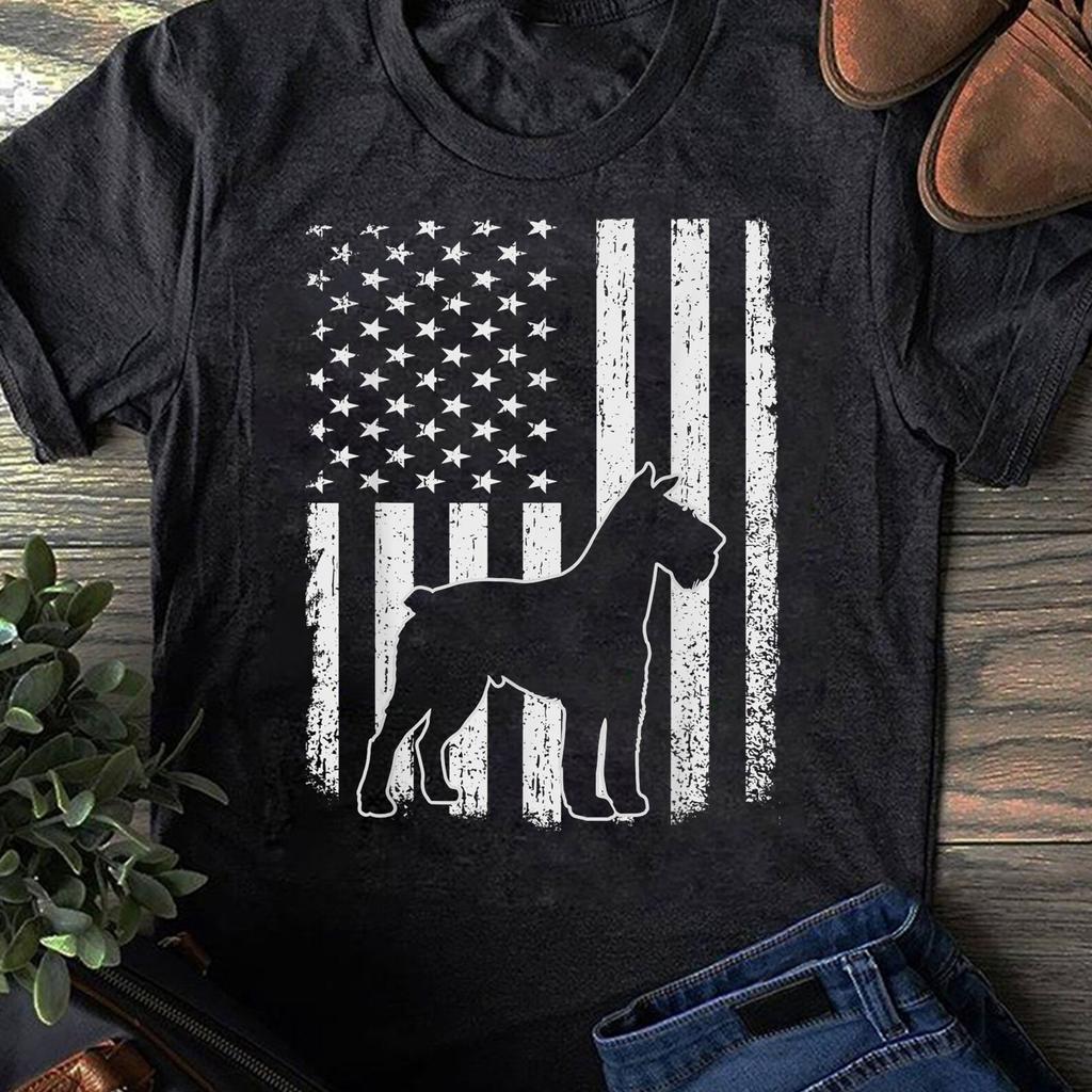 Retro Schnauzer American Flag Dog Dad Dog Mom T-Shirt - Gift for Dog Lovers - Funny Dog - Vintage Shirt - Schnauzer Lover