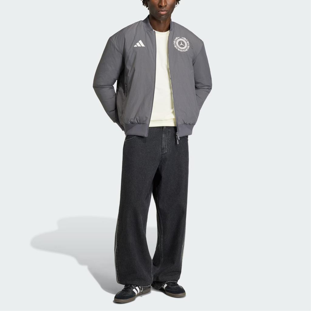 adidas Мужская теплая хлопковая куртка Mercedes - Amg Formula 1 Team Silver Series, двусторонняя, артикул KR3572