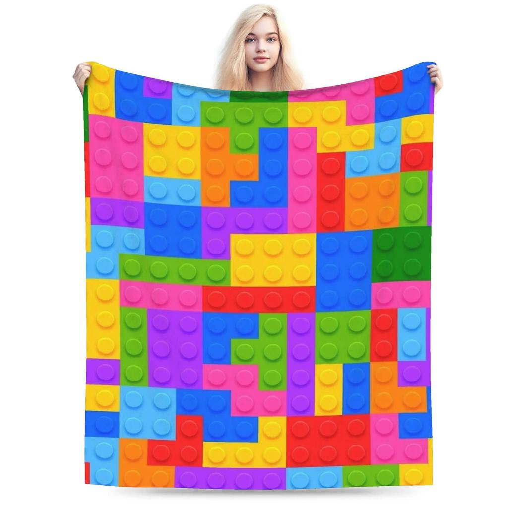 Warm Soft Flannel Blanket for Kids Travel Throw for Bed Couch Sofa Childrens Diagonal Design Blanket Bricks Blocks Pattern Be