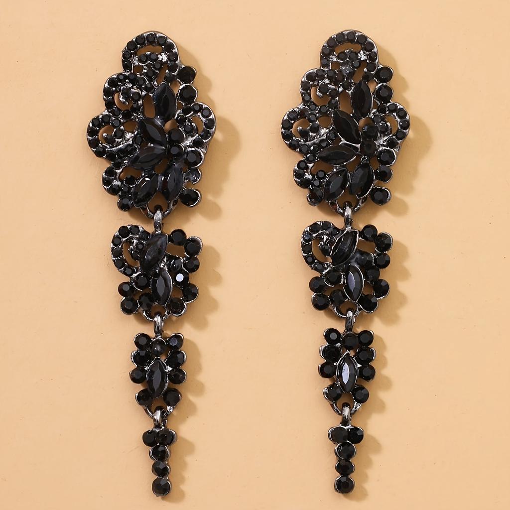 Black Rhinestone Gothic Earrings For Women, Fashionable Dark Style Earrings, Personalized And Trendy Gothic Style Earrings
