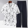 Рубашка из хлопкового шелка, короткий рукав, принт, китайский стиль, летний кардиган с высоким воротом, топ из вискозы, мужской костюм в стиле Тан