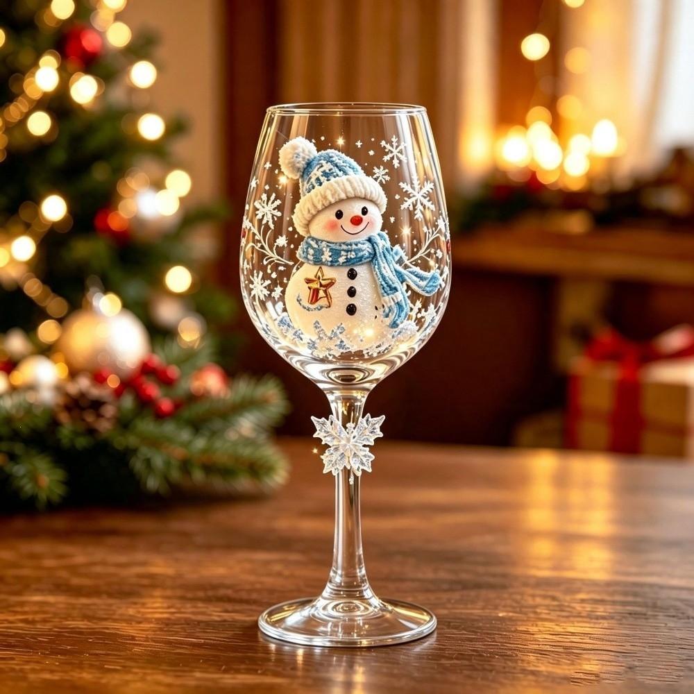 Elk Christmas Wine Glass Santa Claus Glass Goblet Decorative Xmas Embossed Cup Gift
