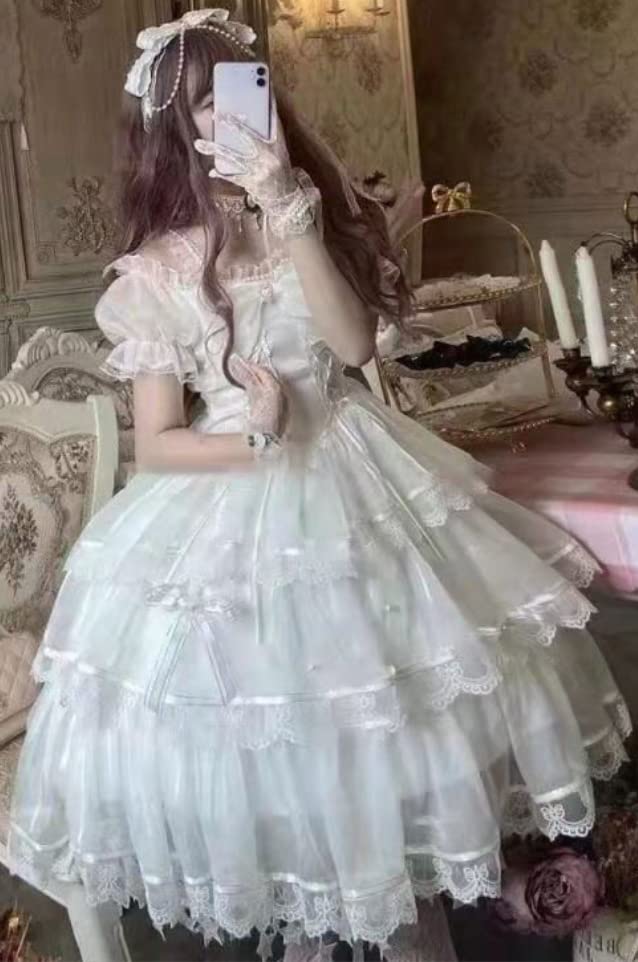 Белое платье Лолита цельный свадебный косплей длиной до колена [Lady Lazy] (L)