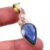 Natural Labradorite 925 Solid Sterling Silver Jewelry TwoTone Pendant 1.75" N8Y80