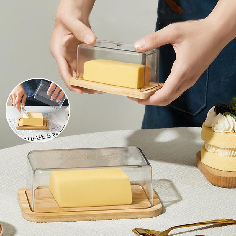 Countertop Bamboo Butter Dish Plate With Transparent Acrylic Lid Kitchen Storage Butter Container Box Butter Tableware