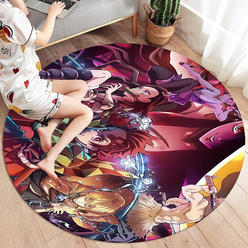 Demon Slayer Round Area Rug Carpet Rug For Living Room Bedroom Sofa Playroom Decor Nonslip Floor Mat