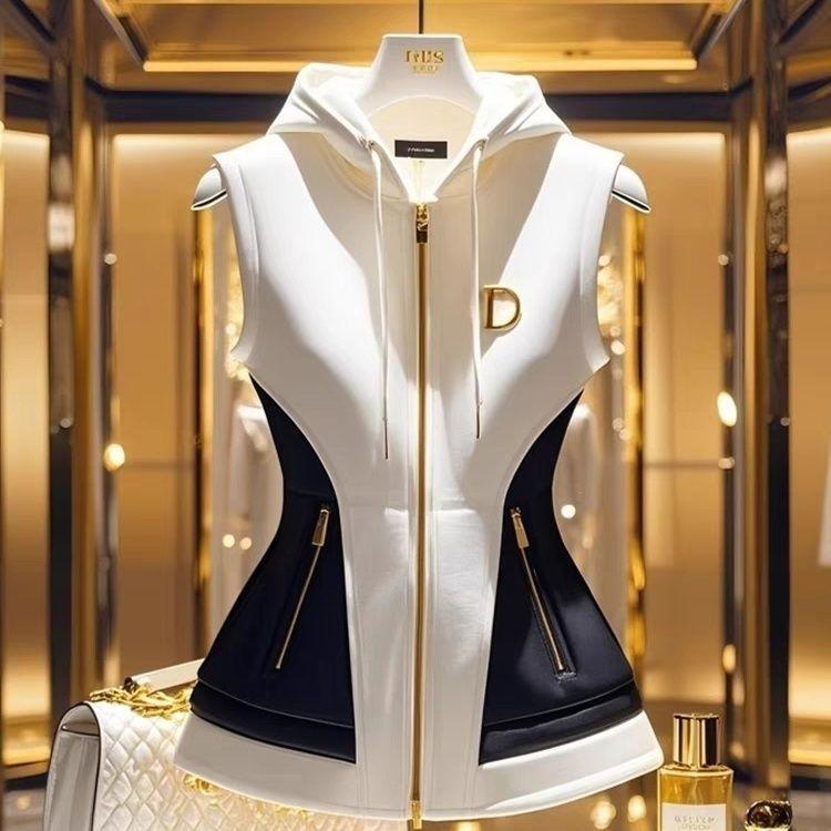 Белый кардиган без рукавов с капюшоном на молнии, жилет для женщин, повседневный офисный женский жилет, темпераментный жилет, топ с тонкими майками