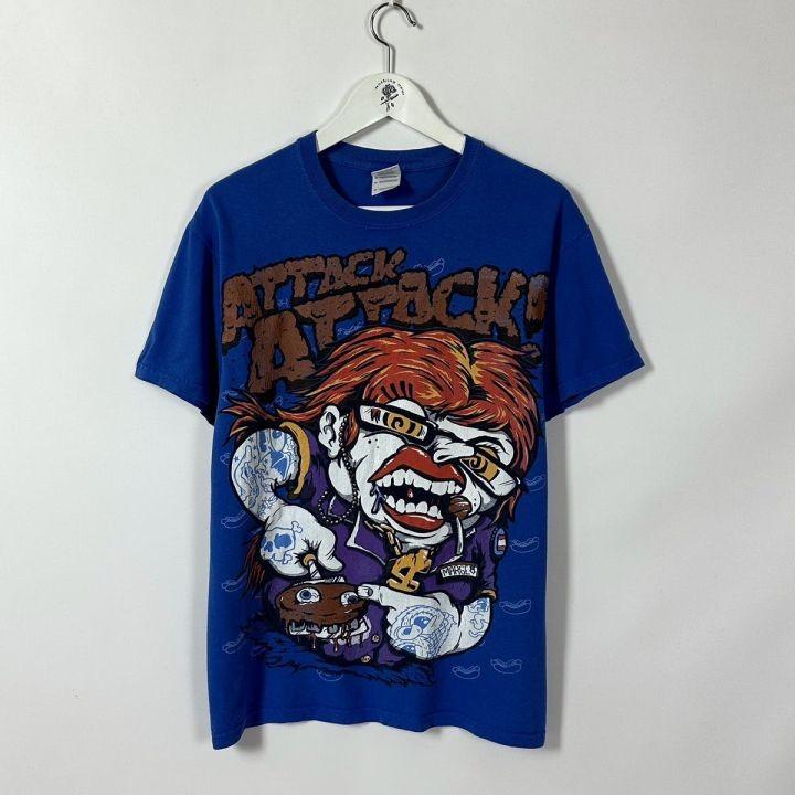 Ремейк Футболка Attack Attack 90-х Ретро стиль Королевский синий T-shirt NH27439 Унисекс футболка