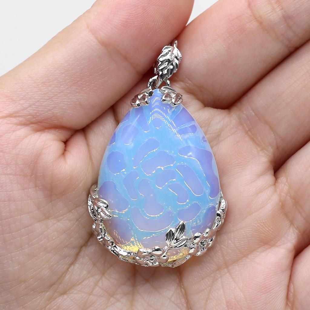 1Pcs Lot Natural Stone Pendant Drop-shaped Crystal Quartz Amethyst Malachite Agate Charms for Jewelry Making DIY Necklace Accessories 27×38mm KTJ