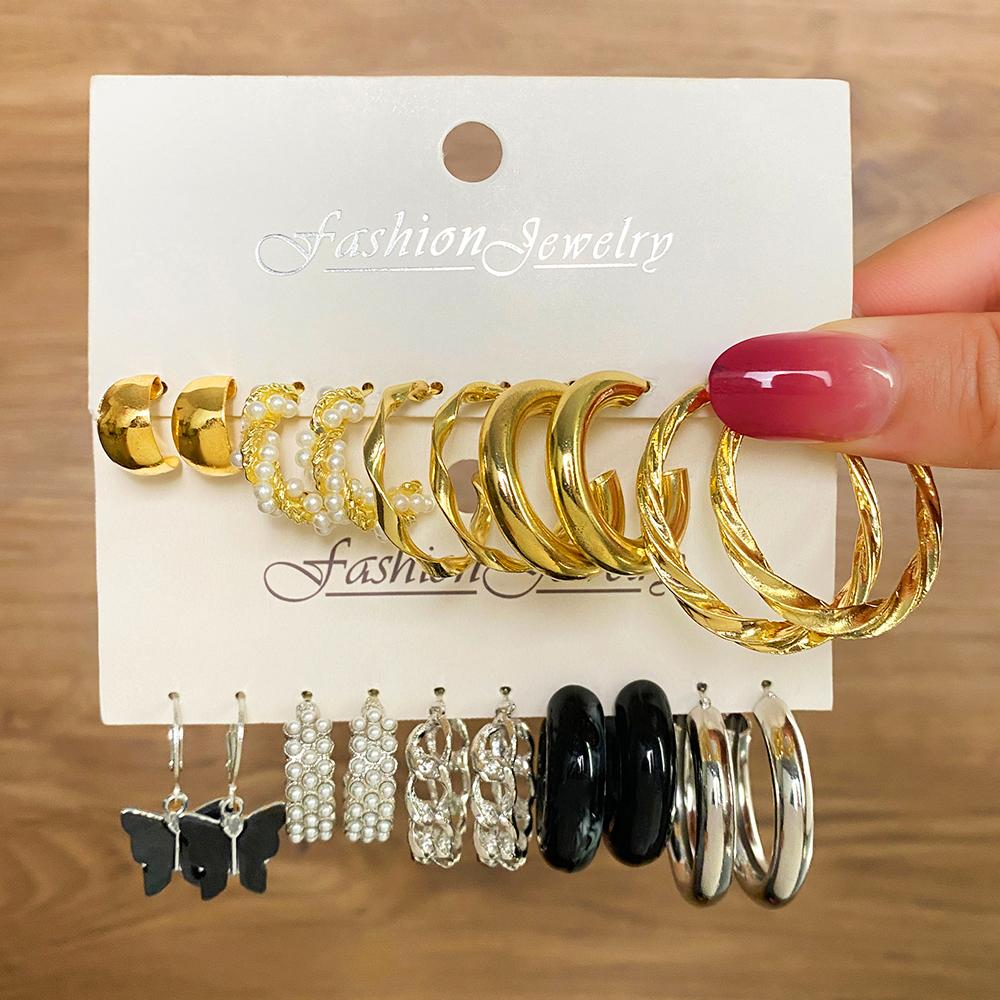 Винтажные металлические черные серьги-кольца для женщин, акриловые серьги-капли в форме бабочки, модные ювелирные изделия