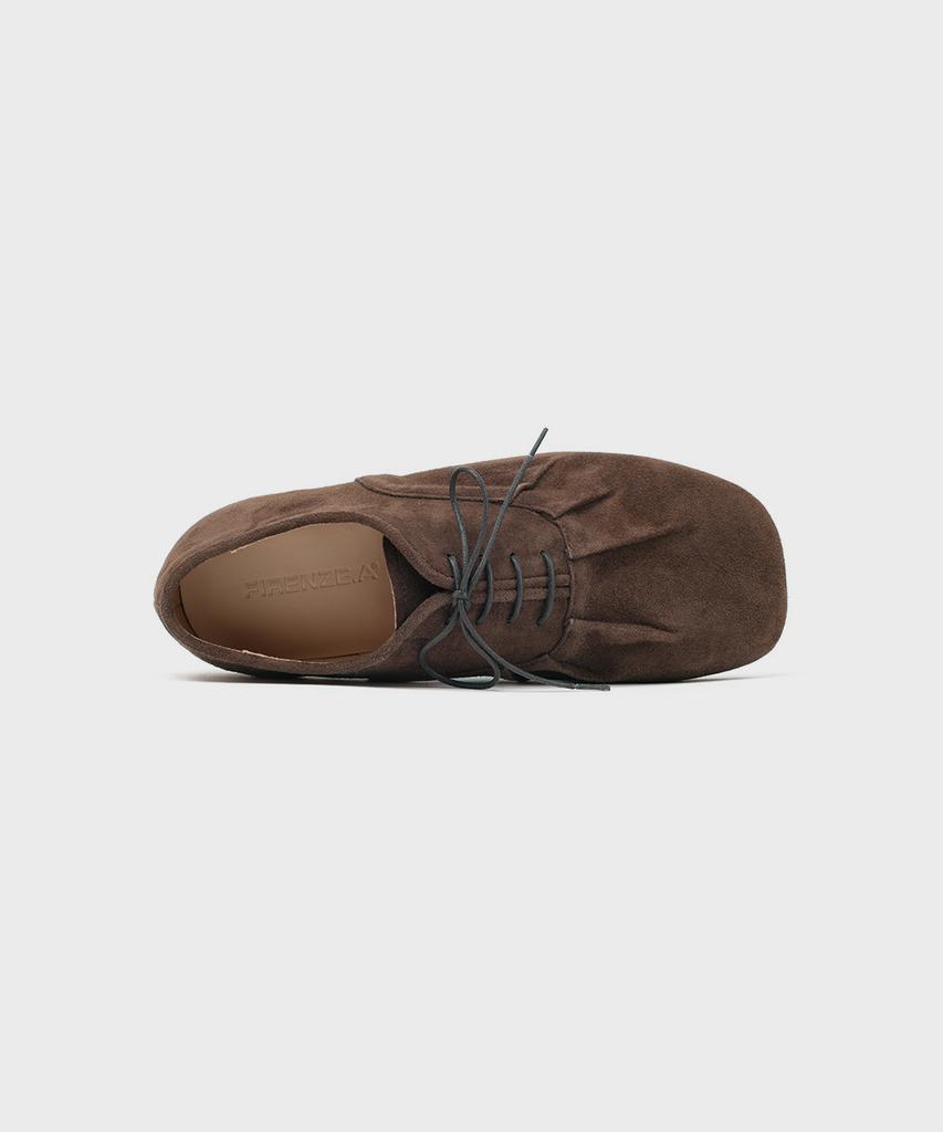 Firenze Atelier [Vibram] Shirring Detail Unisex Casual Derby 8800 [Dark Brown Suede]