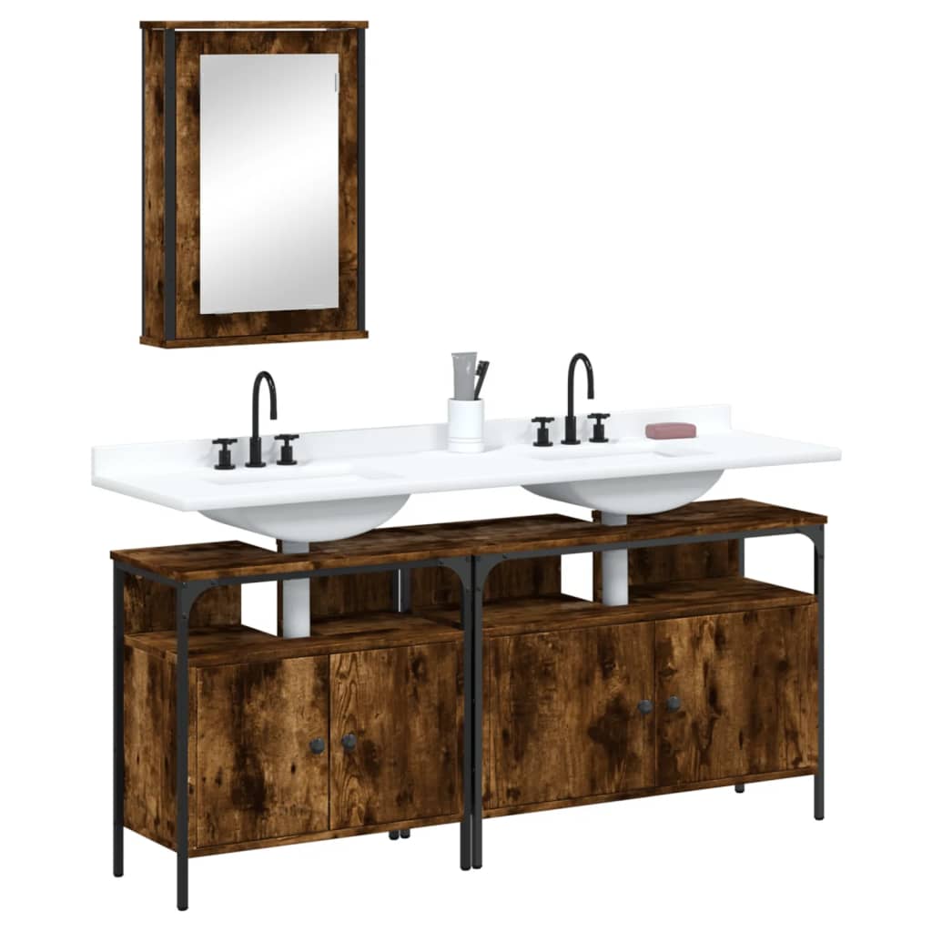3 piece bathroom furniture set smoked oak wood based material