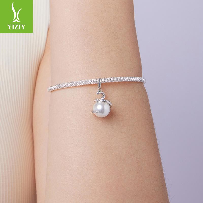 S925 Silver Snake To Run Pendant Accessories, Personalized Retro Spirit Snake Beads Diy Charm Beads