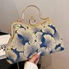 Floral Print Small Tote 2024 Designer Luxury Women Green Handbags Party Clutch Female Dinner Chain Shoulder Bags Messenger Bags