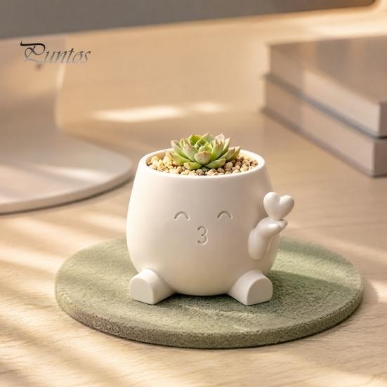 Милый настольный цветочный горшок для суккулентов, 3D-печатное растение с рукой, держащей сердце, Матовый белый горшок с керамическим видом, Маленький, из смолы, для дома