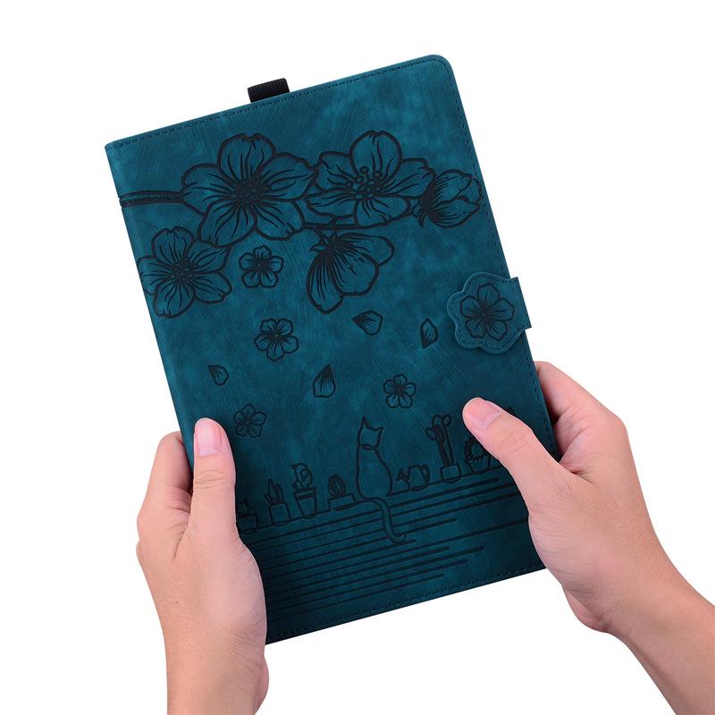 Кожаный чехол для iPad Air 13 дюймов 2025 года, дизайн «Кошка с цветами сакуры», слот для карт, подставка, совместим с iPad 10,9 и Pro 11 дюймов