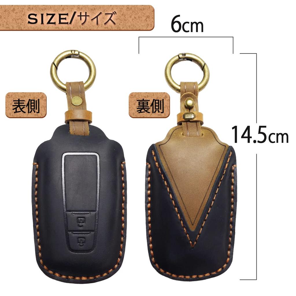MKMC Leather Key Toyota Key for and Harrier 3 Case, Cover, Yaris, Corolla, Aqua, Prius, Crown, (Black, Buttons)