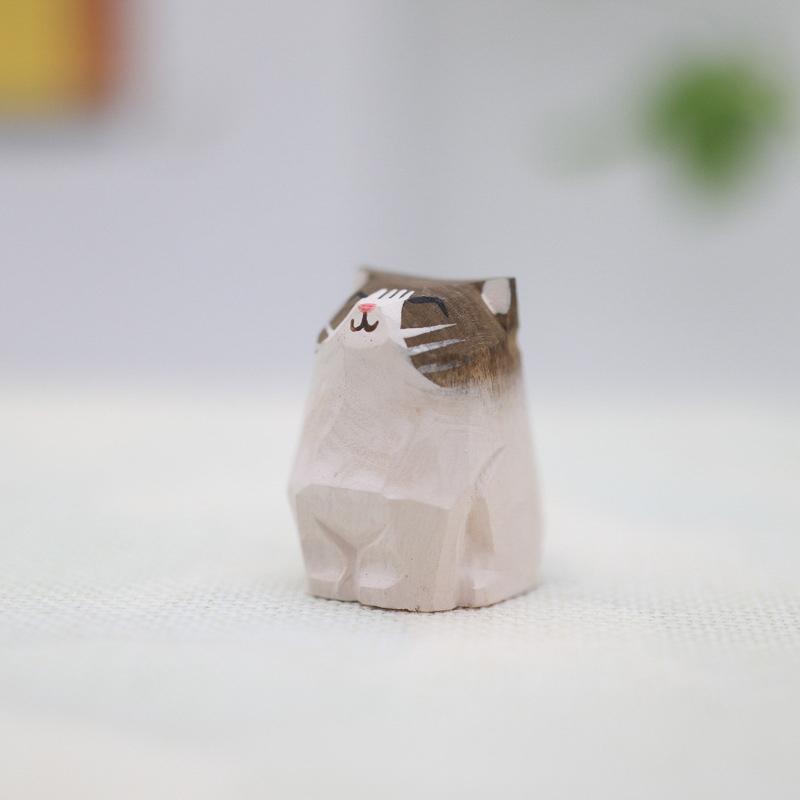 1PC Desktop Ornaments Cat Dog Ornaments Wooden Carving Crafts Animal Wood Carving Decorations