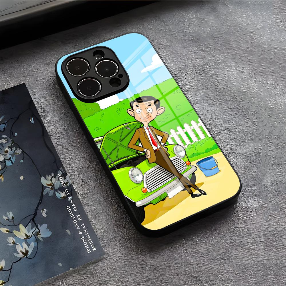 Смешной Чехол Для Телефона Мистер Бин For IPhone 17 Air 16 E Pro Max 15 14 13 Mini 12 Pro 11 Max Plus Черная Стеклянная Крышка