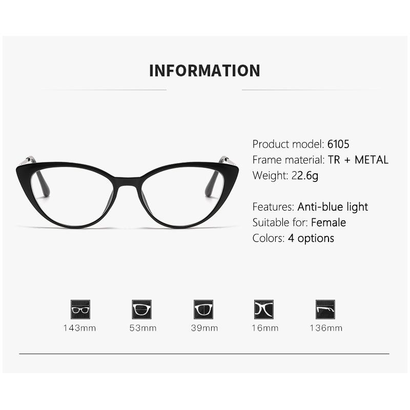 Light-sensitive Color-changing Cat Eye Style Retro Trendy Non-face Slimming Flat Light Glasses High-end Myopia Glasses 6105