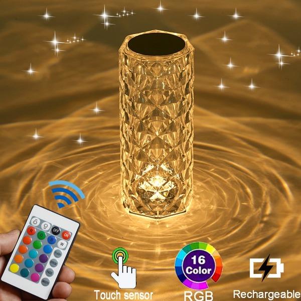 16 Colors LED Crystal Rose Table Lamp Projector Touch Adjustable Romantic Diamond Atmosphere Light USB Touch Night Light