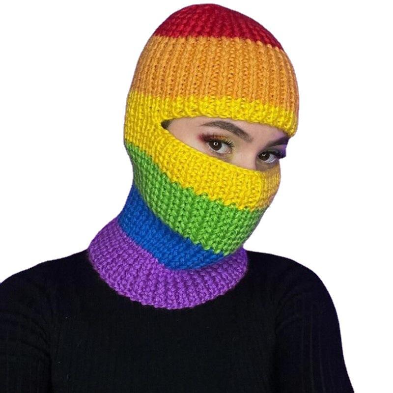 Handmade Knitted Cat Ear Pullover Hat Autumn and Winter Striped Cute Woolen Hat