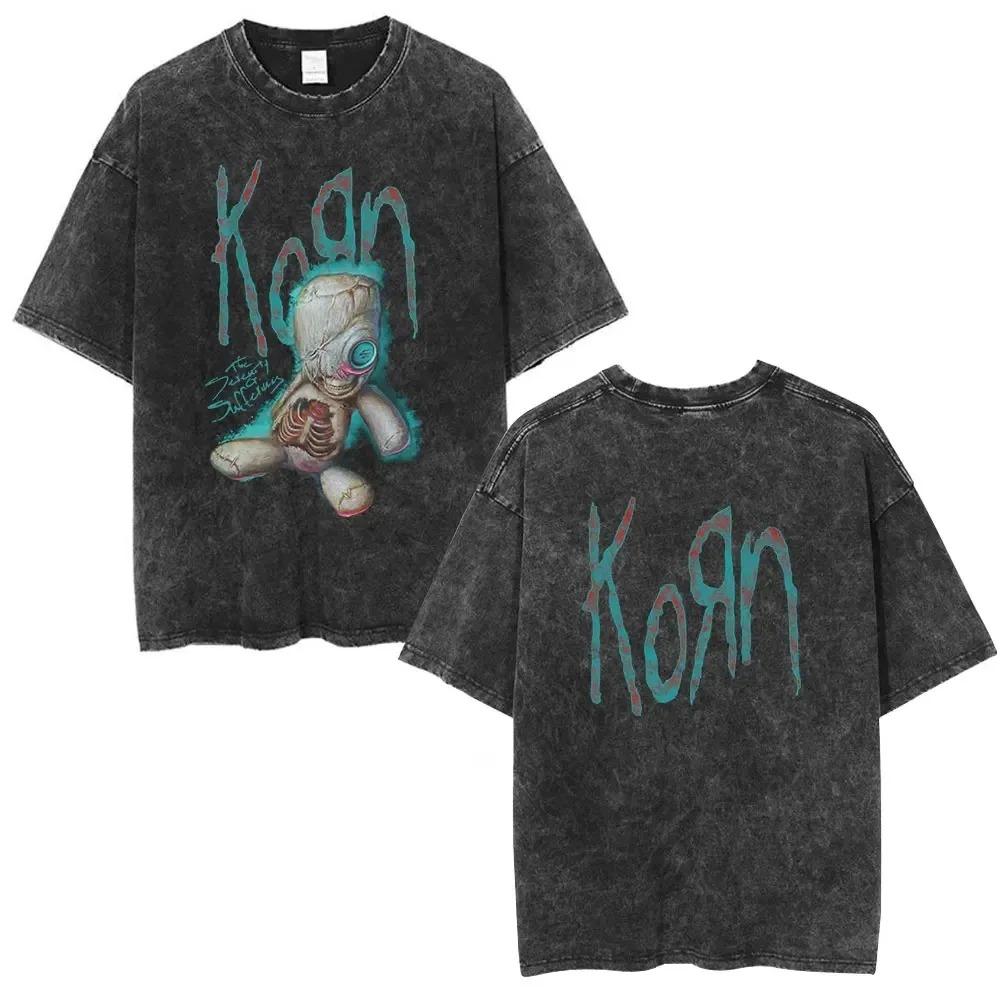 Men Women Korn Follow The Leader Walkman Washed T Shirt Washed Oldschool Loose Short Sleeve Cotton Oversize Unisex Tops