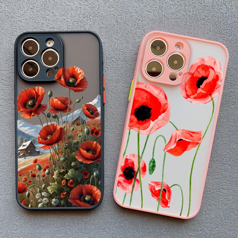 Чехол 'Цветок мака Горячий красный' для iPhone 17 16 12 13 Pro Max Mini 11 14 15 Pro Max XS X XR 7 8 Plus Ударопрочные задние крышки