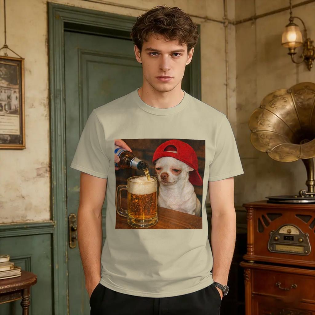 Sad Dog Drinking Beer Funny Chihuahua Meme TShirt Unisexs Streetwear TShirts Summer Breathable Popular Tees Plus Size Tops