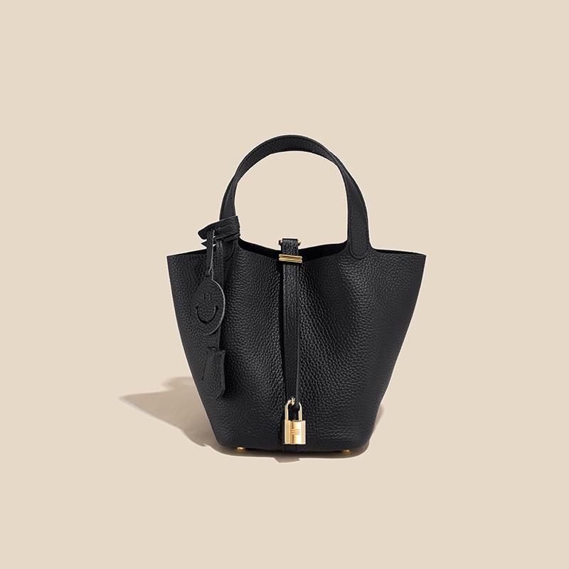 2024 Женская сумка-ведро из натуральной кожи с узором личи - Осенне-зимняя сумка-корзина для овощей