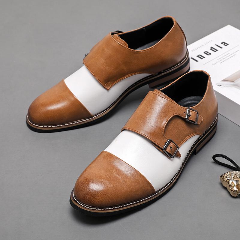 Fashion British Style Pointed Men Dress Shoes Big Size 38-48 Casual Business Men's Leather Shoes Brown Buckle Monk Shoes Man Party Shoes