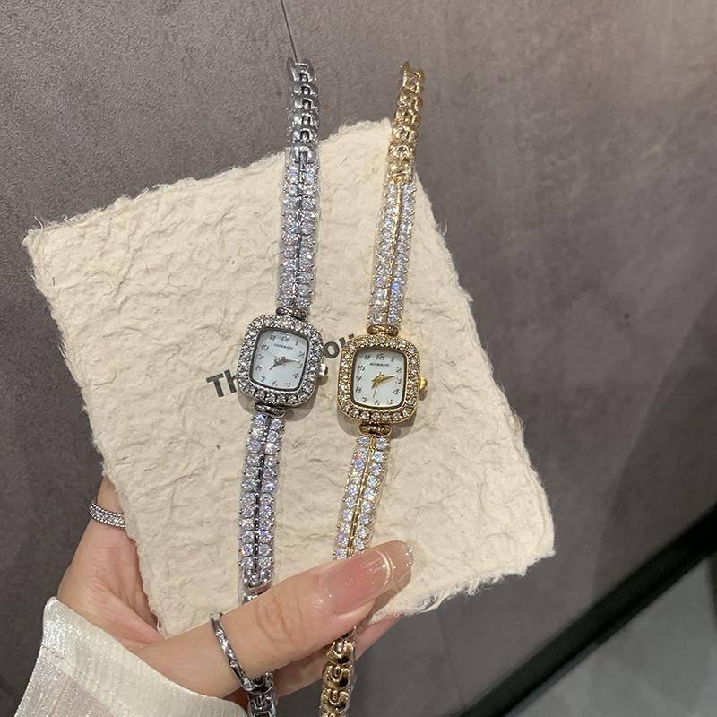 Ladies Watch Women'S Niche Light Luxury Temperament Full Of Diamonds Square Dial Bracelet Quartz Watch