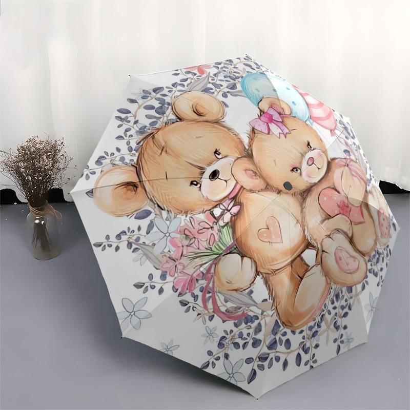 1pc Teddy Bears with Balloons and Flowers Umbrella with Plastic Handle,Suitable for All Seasons Home Travel Outdoor UmbrellaDD096