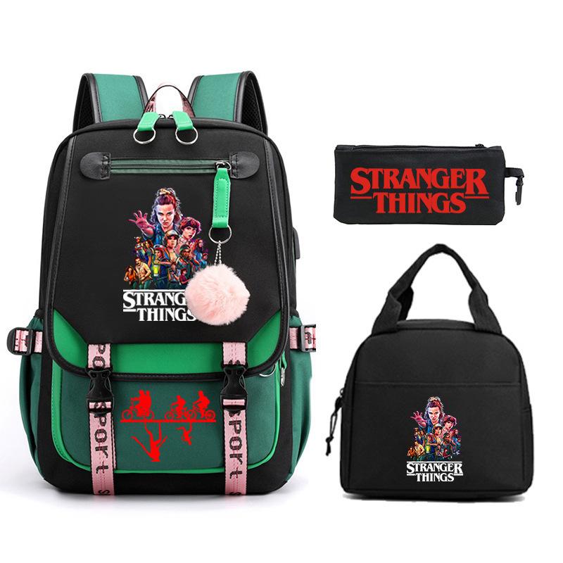 Модный Детский Рюкзак Stranger Things Комбинация Три Предмета Универсальный Для Мальчиков и Девочек Студенческая Школьная Сумка
