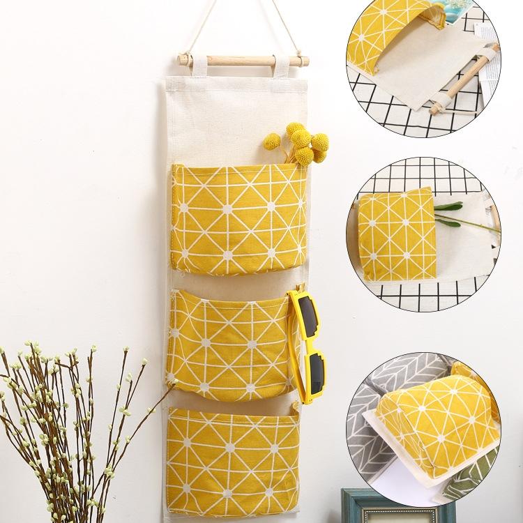Creative Cotton and Hemp Waterproof Storage Hanging Bag Hanging Multi Layer Hanging Pocket Fabric Door Rear Sundry Storage Bag Storage Bag