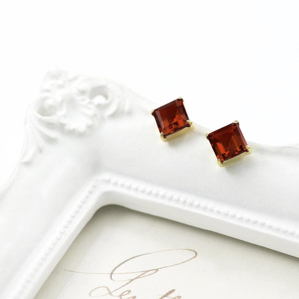 Garnet Earrings 18K Yellow Gold 18K K18 Diamond January Birthstone Red [Barzaz] Women's