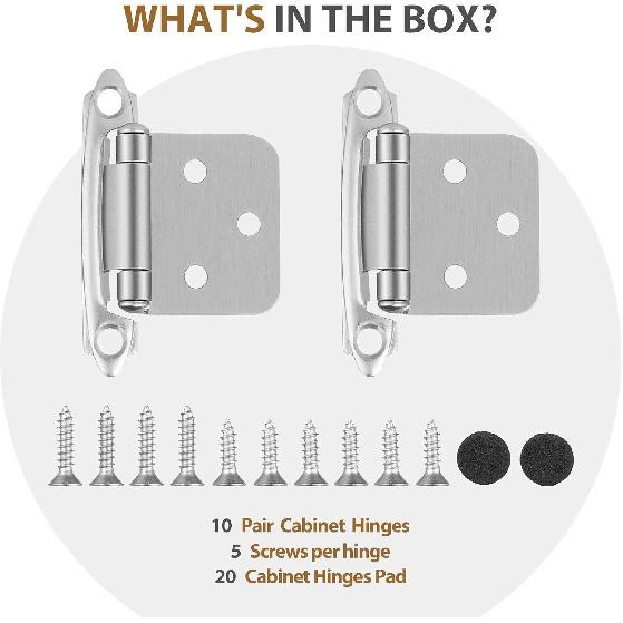 Satin Nickel Self Closing Kitchen Flush Cabinets Hinge 10 Pair 2-1/8" Brushed Nickel Cabinet Door Hinges Cupboard Variable Flush Cabinet Hinge Face