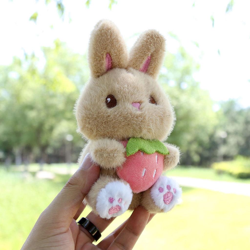 Plush Bunny Toy Keychain With Strawberry Design For Kids Gift And Bag Accessory