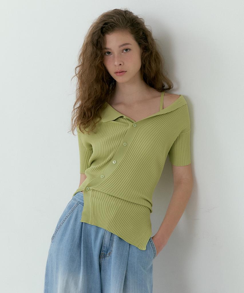 LUCIR ZU Diagonal Collar Knit (Green)
